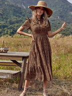 Women Mandarin Blooms Printed Crepe Dress 3
