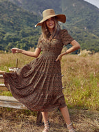 Women Mandarin Blooms Printed Crepe Dress 4