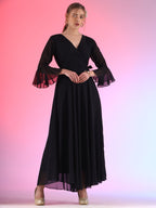 Women Solid V-Neck Flare Sleeve Fit and Flare Maxi Dress 1