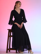 Women Solid V-Neck Flare Sleeve Fit and Flare Maxi Dress 7