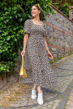 Women Square Neck Smoking Maxi Dress 1