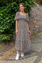 Women Square Neck Smoking Maxi Dress 7