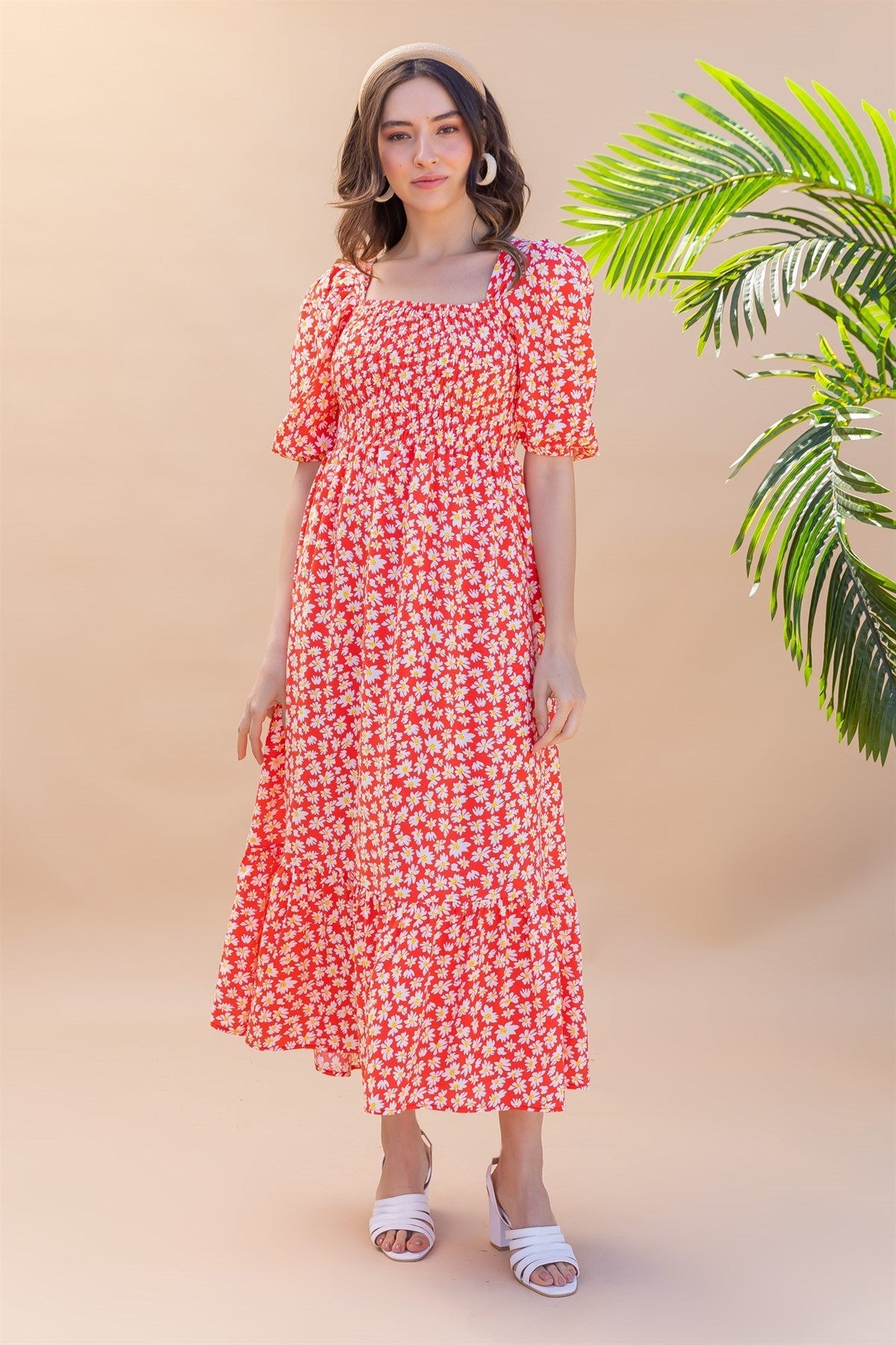Women Square Neck Smoking Maxi Dress 9