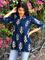 Women Trendy Floral Fashionable block print Blue Kurti