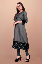 Women Solid Flared Round Neck Cotton Grey Gown
