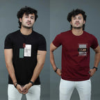 Men Graphic Print Round Neck Cotton Blend Black and Maroon T-Shirt -Pack of 2