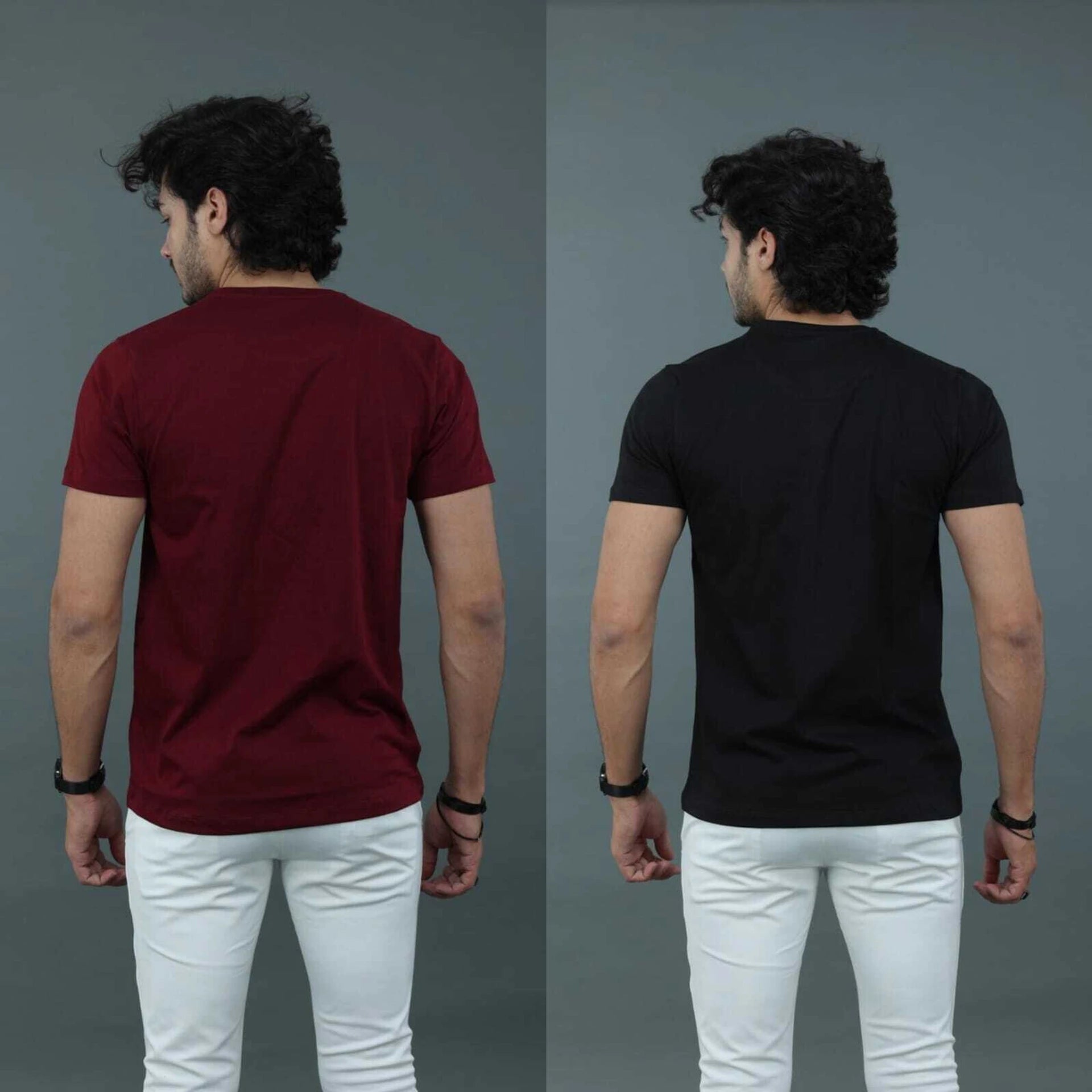 Men Graphic Print Round Neck Cotton Blend Black and Maroon T-Shirt -Pack of 2