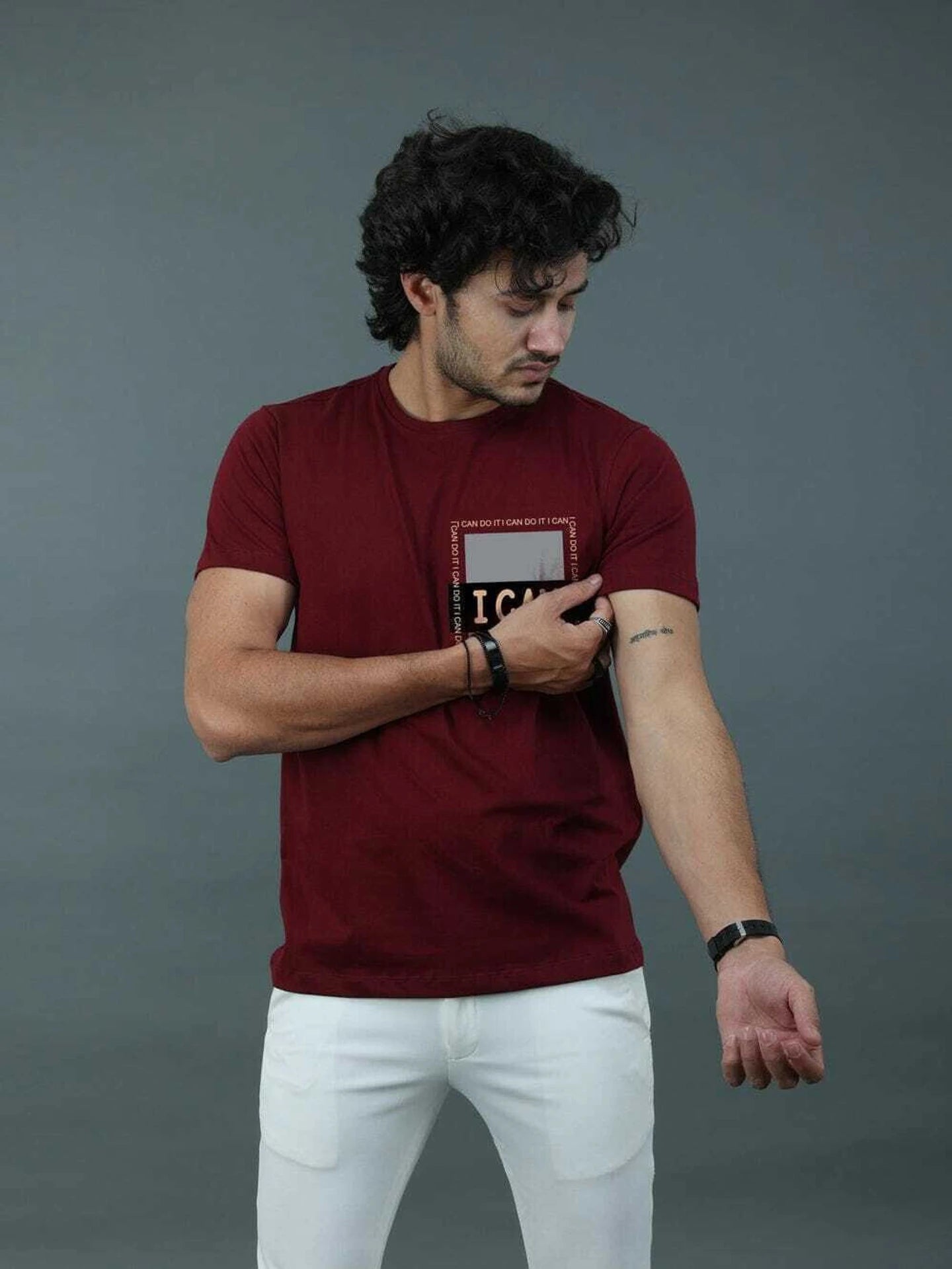Men Graphic Print Round Neck Cotton Blend Black and Maroon T-Shirt -Pack of 2