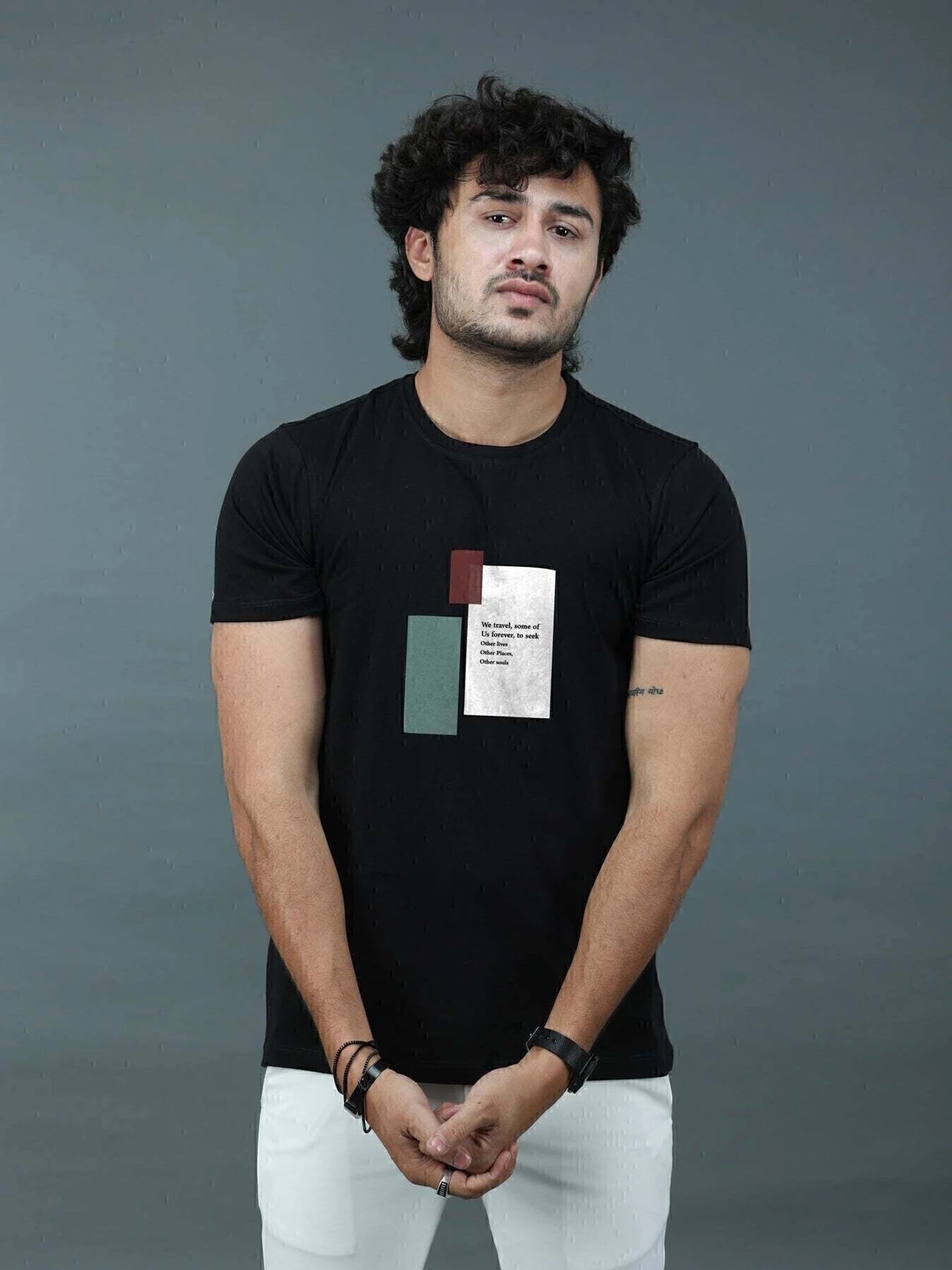 Men Graphic Print Round Neck Cotton Blend Black and Maroon T-Shirt -Pack of 2