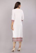 Women Floral Print Straight White Kurti