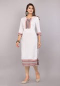 Women Floral Print Straight White Kurti