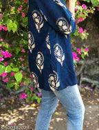 Women Trendy Floral Fashionable block print Blue Kurti