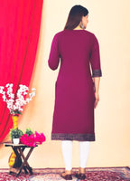 Women Floral Print Straight Maroon Kurti