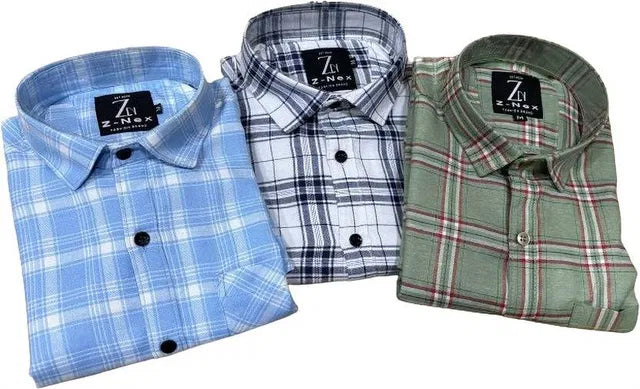 Men's Premium Checkered Cotton Blend Shirt Combo (Pack of 3)