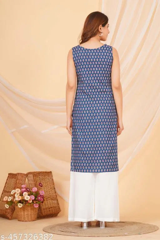Women Sleeveless Pattern Kurti for Daily Wear