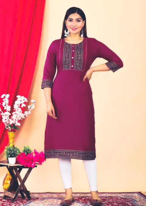 Women Floral Print Straight Maroon Kurti