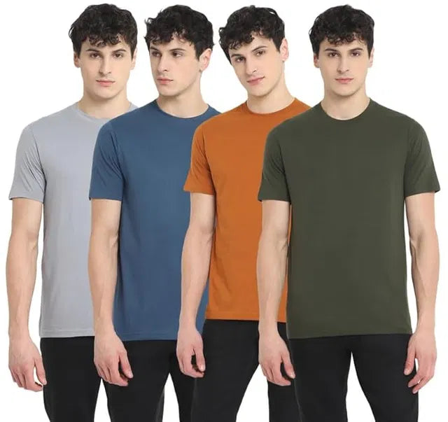 Men's Cotton Blend Round Neck T-Shirt Combo Pack of 4