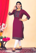 Women Floral Print Straight Maroon Kurti