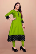 Women Solid Flared Round Neck Cotton Green Gown