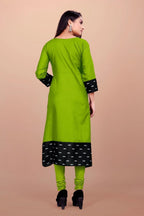 Women Solid Flared Round Neck Cotton Green Gown