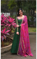 Women's Solid Georgette Gown Kurta With Dupatta Long Kurti