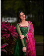 Women's Solid Georgette Gown Kurta With Dupatta Long Kurti