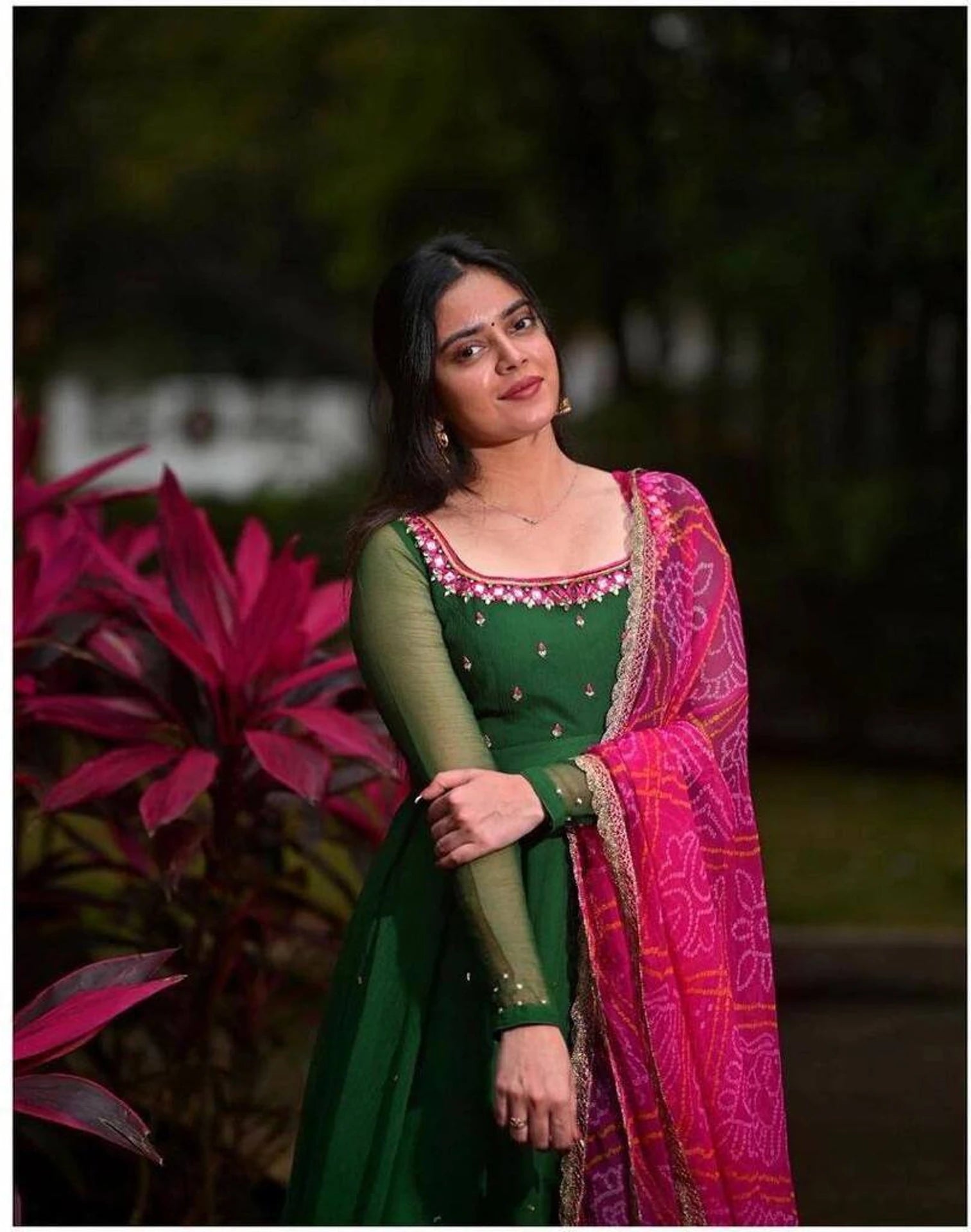Women's Solid Georgette Gown Kurta With Dupatta Long Kurti