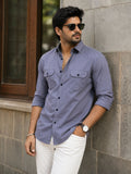 Men Cotton Blend Double Pocket Full Sleeves Gray Shirt (Pack of 2)