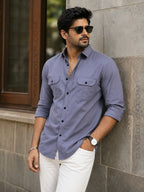 Men Cotton Blend Double Pocket Full Sleeves Gray Shirt (Pack of 2)