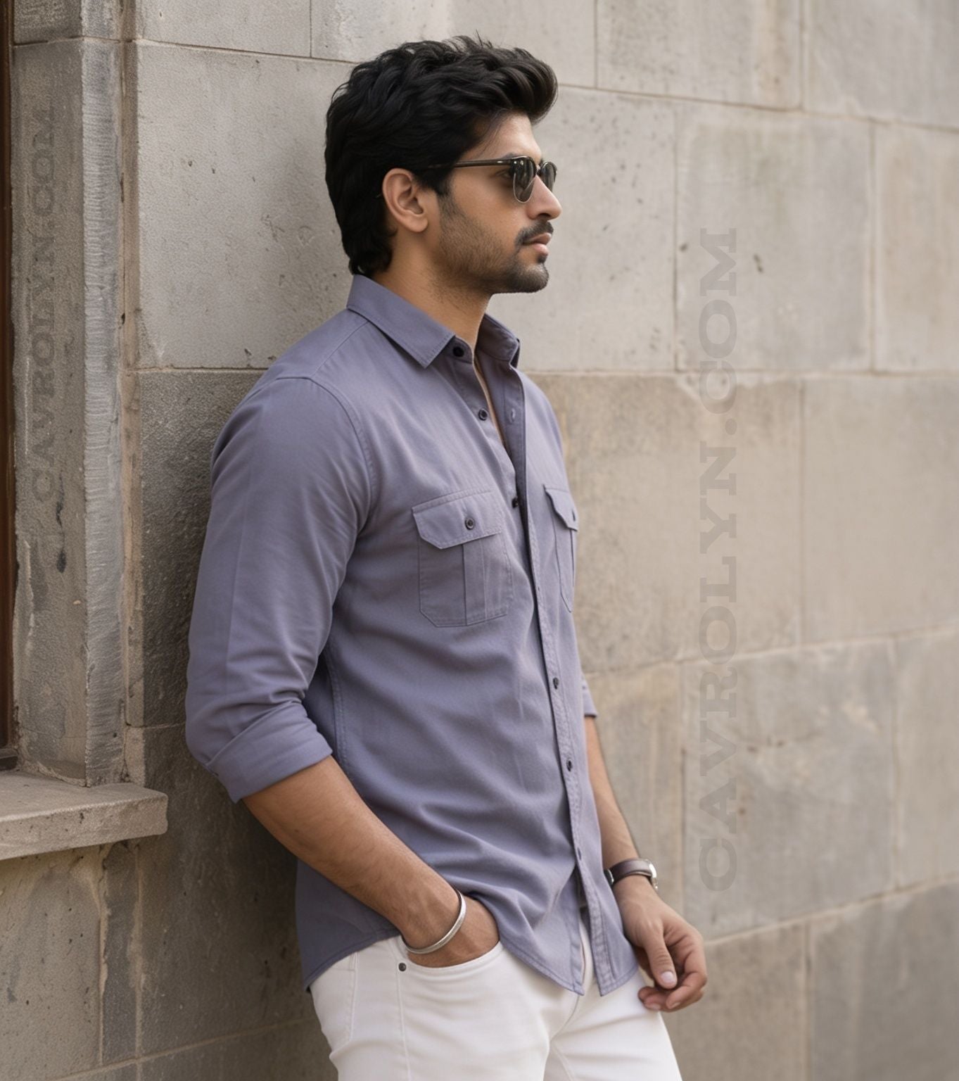 Men Cotton Blend Double Pocket Full Sleeves Gray Shirt (Pack of 2)