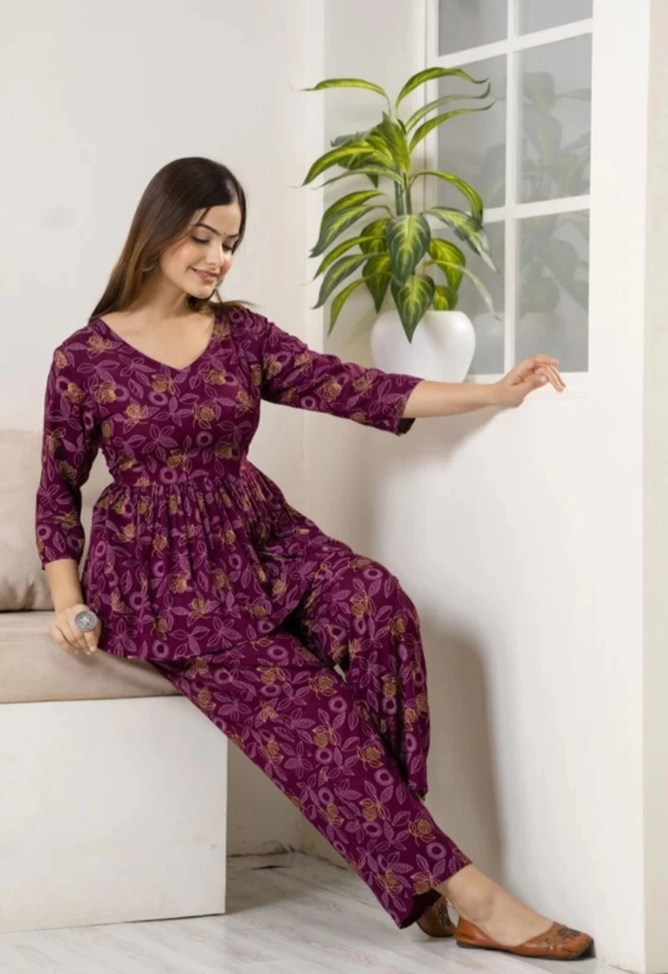 Women's Printed Dark Purple Co-Ord Set For Girls and Women