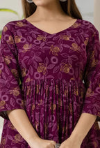 Women's Printed Dark Purple Co-Ord Set For Girls and Women