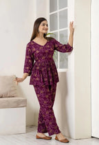 Women's Printed Dark Purple Co-Ord Set For Girls and Women
