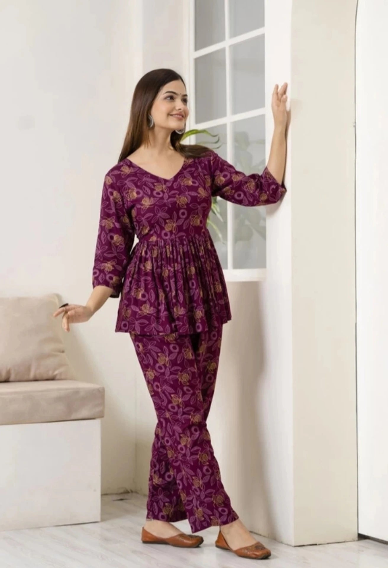 Women's Printed Dark Purple Co-Ord Set For Girls and Women