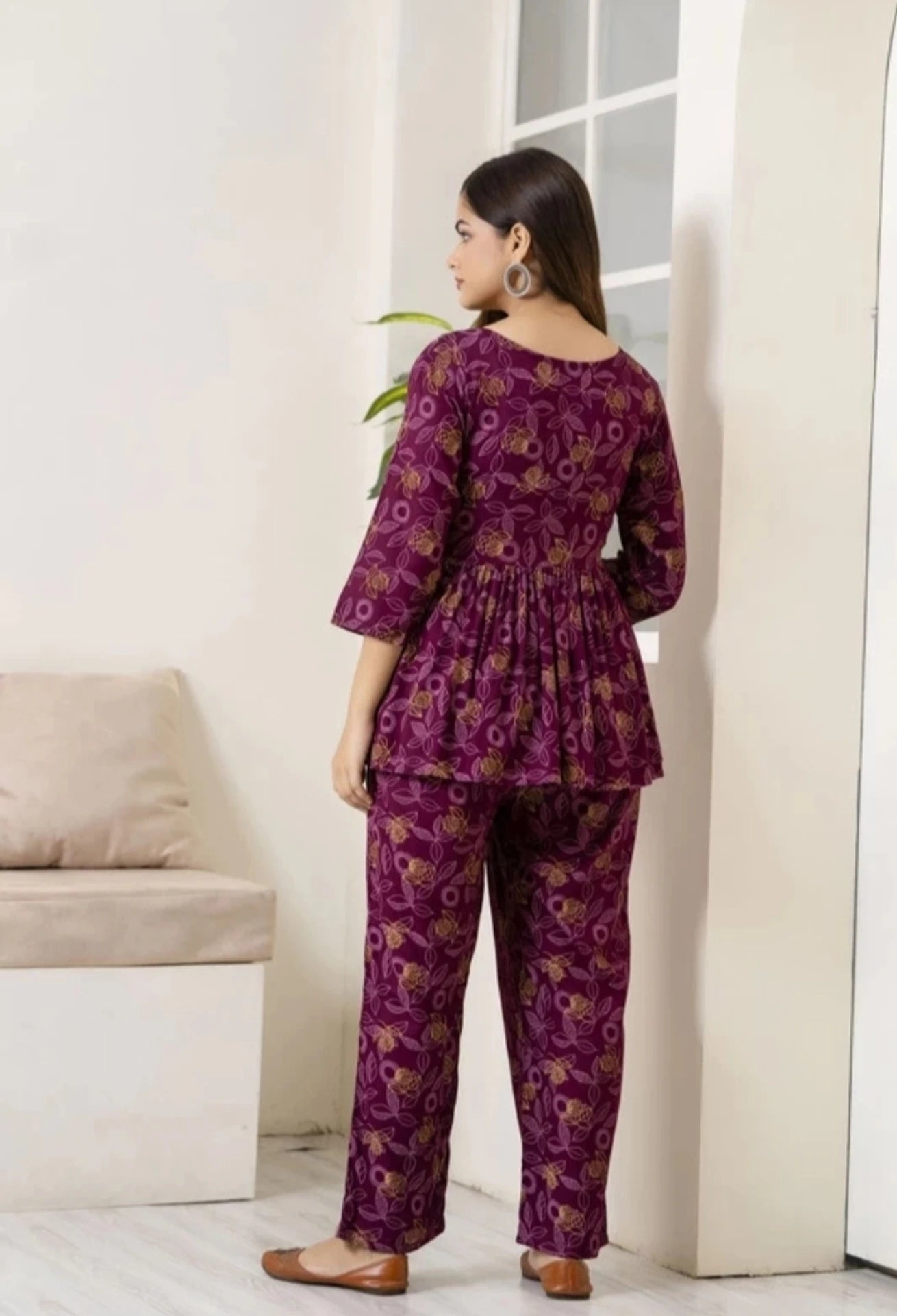 Women's Printed Dark Purple Co-Ord Set For Girls and Women
