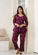 Women's Printed Dark Purple Co-Ord Set For Girls and Women