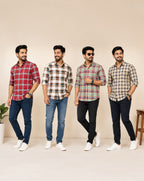 Men's Checked Casual Full Sleeve Shirt Combo Pack of 4