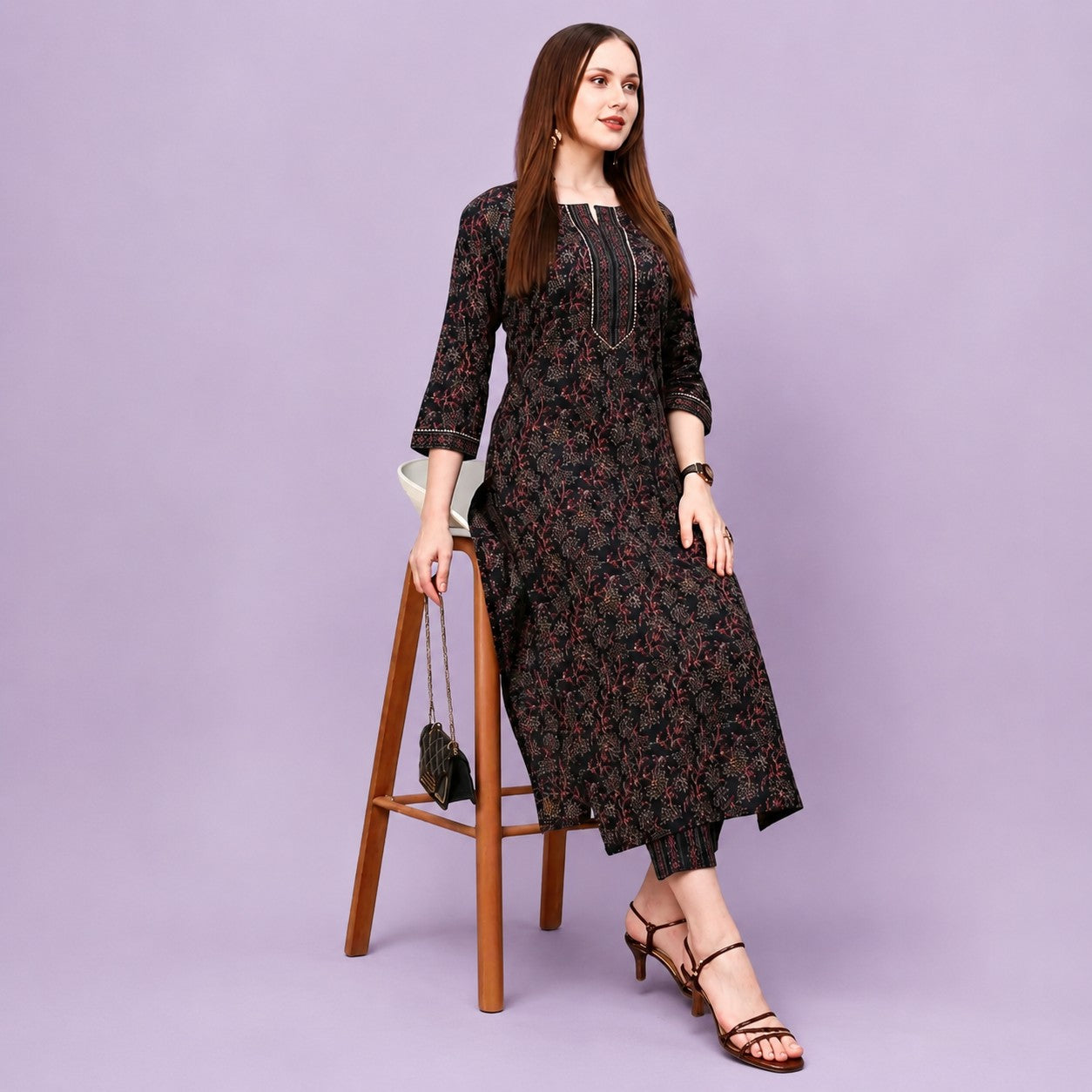 Women Stylish Printed Cotton Blend Kurti Set