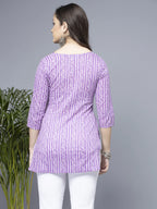 Women Lavender Stylish Short Leaf Print Kurti