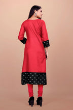 Women Solid Flared Round Neck Cotton Red Gown