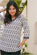 Women White Multicolor Hand Block Print Cotton Kurti for Girls and Women