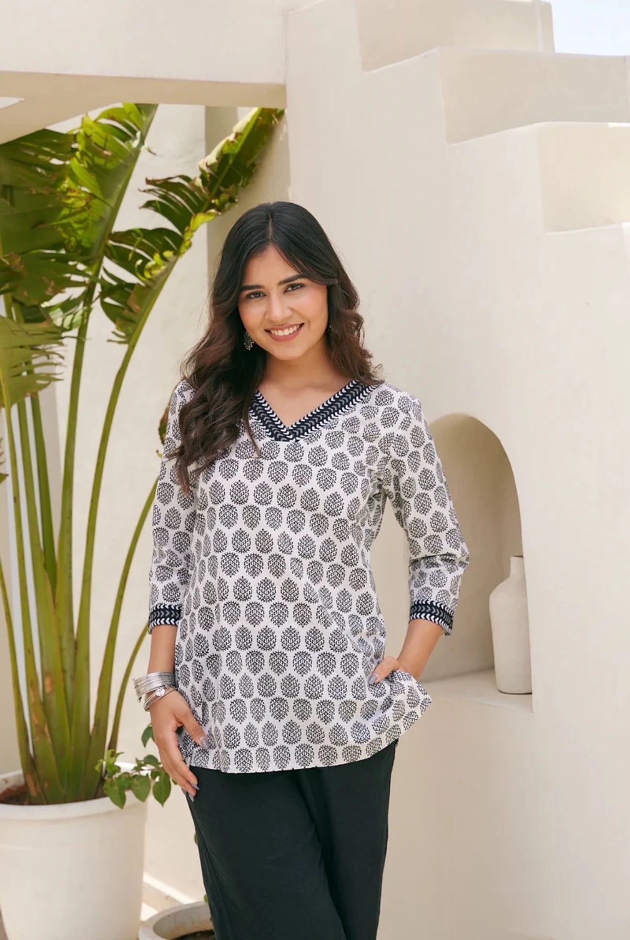 Women White Multicolor Hand Block Print Cotton Kurti for Girls and Women