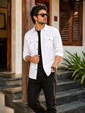 Men White Cotton Blend Double Pocket Full Sleeves Shirt (Pack of 2)