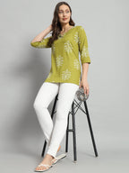 Green Printed Rayon Short Kurti For Girls and Women