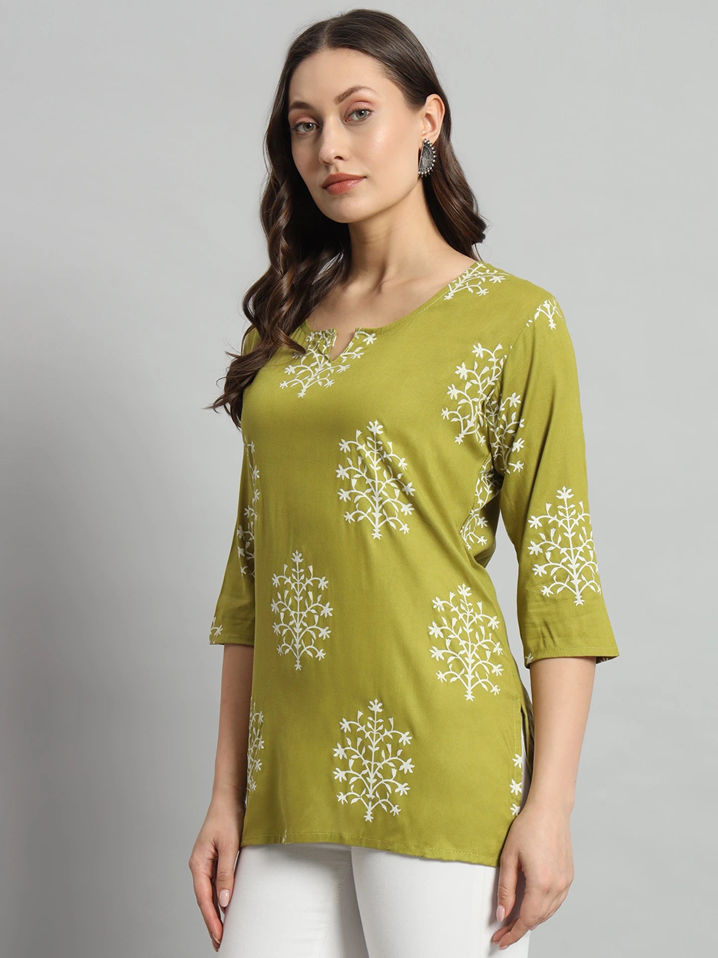 Green Printed Rayon Short Kurti For Girls and Women