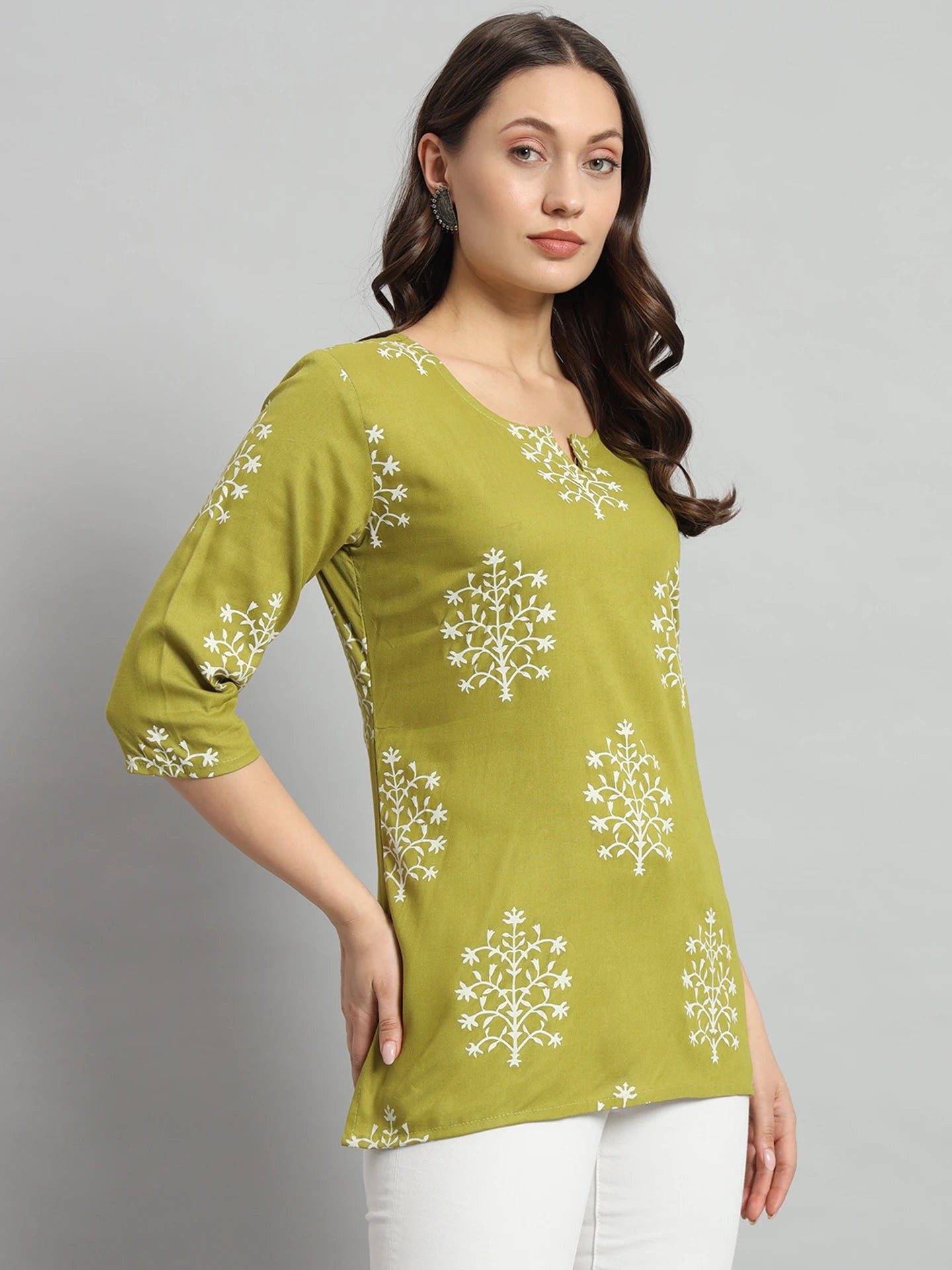 Green Printed Rayon Short Kurti For Girls and Women