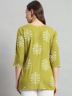 Green Printed Rayon Short Kurti For Girls and Women
